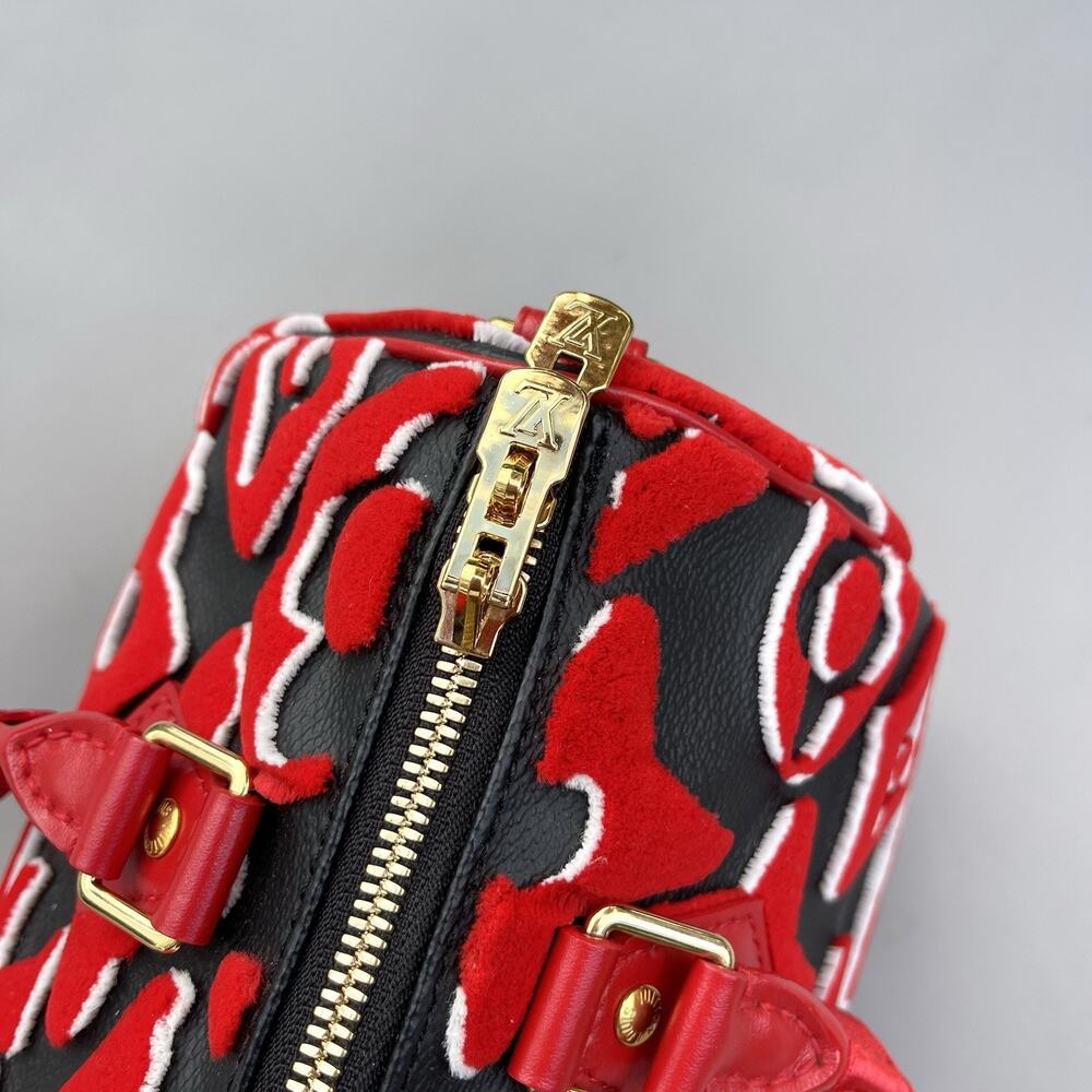Louis Vuitton Speedy Bandouliere 25 Urs Fischer Black And Red Velvet And Leather - Picture 5 of 14